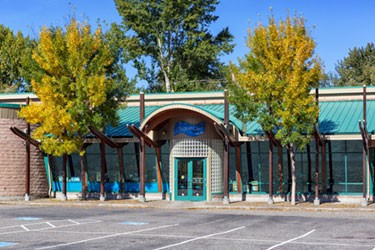 bright blue store front